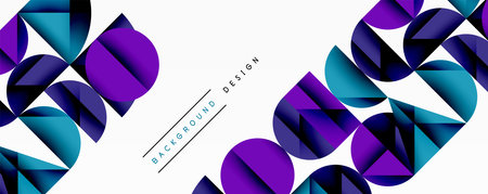 Abstract geometric pattern with intersecting circles and triangles in gradients. The high-contrast...