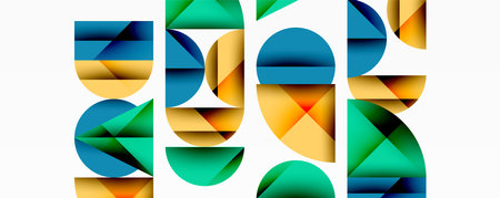 Abstract geometric background with layered gradient shapes forming dynamic patterns. Overlapping...
