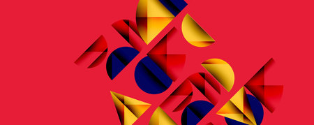 Abstract geometric pattern with intersecting circles and triangles in gradients. The high-contrast composition creates depth and a dynamic, modern aestheticのイラスト素材