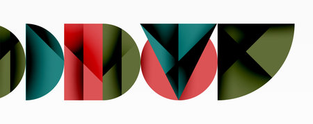 Abstract geometric pattern with intersecting circles and triangles in gradients. The high-contrast...