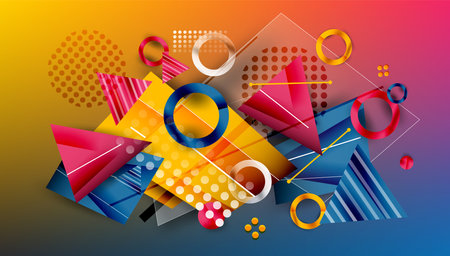 Abstract background - overlapping circles, rectangles, and triangles with vibrant gradients....