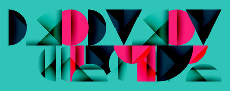 Abstract geometric pattern with intersecting circles and triangles in gradients. The high-contrast...