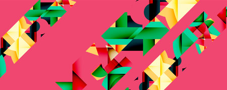 Abstract geometric artwork with interwoven angular and curved shapes, dynamic composition with...