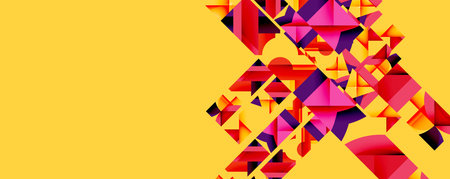 Abstract geometric artwork with interwoven angular and curved shapes, dynamic composition with...