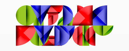 Abstract geometric pattern with intersecting circles and triangles in gradients. The high-contrast composition creates depth and a dynamic, modern aestheticのイラスト素材