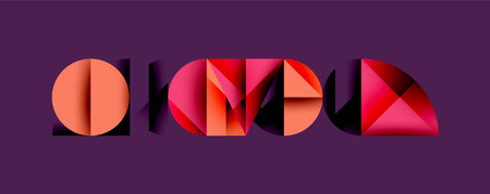 Abstract geometric background with layered gradient shapes forming dynamic patterns. Overlapping semi circles and triangles create depth and contrastのイラスト素材