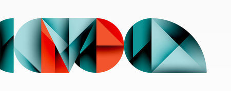 Abstract geometric pattern with intersecting circles and triangles in gradients. The high-contrast...