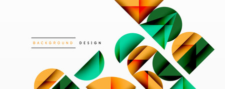 Abstract geometric pattern with intersecting circles and triangles in gradients. The high-contrast...