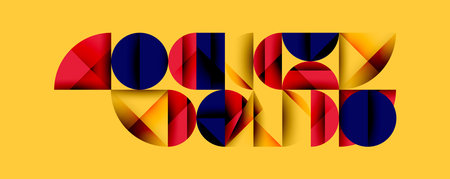Abstract geometric pattern with intersecting circles and triangles in gradients. The high-contrast...