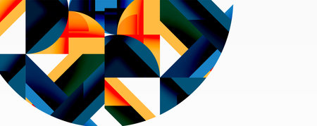 Circles, semi circles, squares and round triangles. Geometric mosaic style pattern abstract...