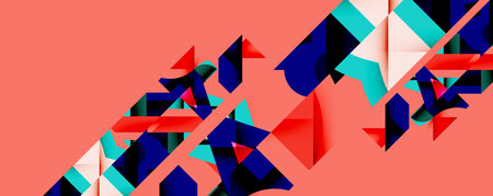 Abstract geometric artwork with interwoven angular and curved shapes, dynamic composition with...