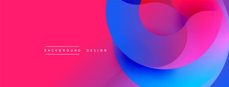 Bright abstract design. Overlapping shapes create dynamic composition. Vivid pinks, blues, purples...