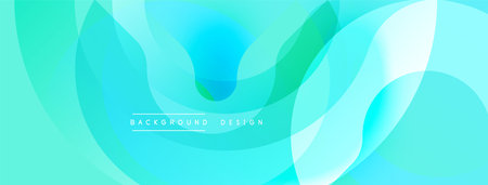 Abstract fluid shapes overlap, creating dynamic turquoise, teal, green gradients. Soft curves suggest movement, modern design aesthetic. Minimalist background ideal for digital projects.のイラスト素材