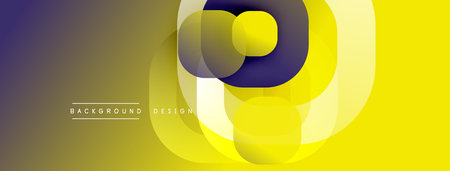 Abstract design features overlapping circles, gradients. Yellow, purple hues create modern visual...
