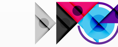 Abstract geometric shapes, vibrant colors, overlapping forms create dynamic composition. Modern...