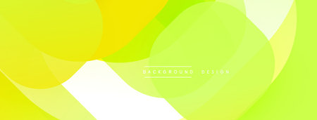 Abstract background features overlapping translucent circles. Yellow, green, white hues create modern visual effect. Simple design.のイラスト素材
