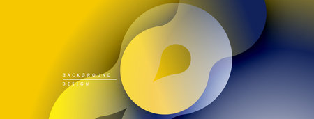 Abstract fluid shapes, yellow to blue gradient. Modern design, smooth curves, overlapping layers create visual interest.のイラスト素材