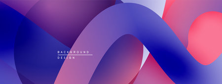 Abstract fluid shapes overlap, creating vibrant purple, blue, pink gradients. Modern design evokes...