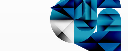 Abstract geometric shapes, blue tones dominate composition. Minimalist design, modern aesthetic, clean lines present.のイラスト素材