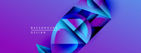 Abstract purple, blue design. Geometric shapes overlap creating dynamic visual effect. Modern...