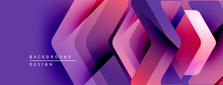 Abstract geometric shapes overlap, creating vibrant purple, pink gradients. Modern design suggests...