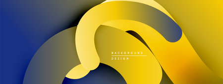 Abstract fluid shapes, yellow gradients blend into blue. Modern design, dynamic composition, smooth transitions create visual interest.のイラスト素材