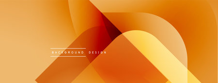 Abstract geometric shapes overlap. Warm orange, yellow hues dominate design. Minimalist style, modern aesthetic. Background features text elements.のイラスト素材