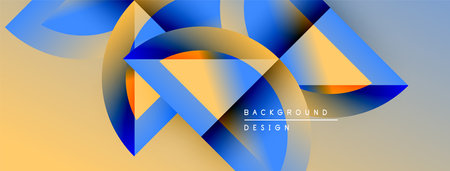 Abstract geometric shapes blend vibrant blues, yellows, oranges. Modern design creates dynamic...