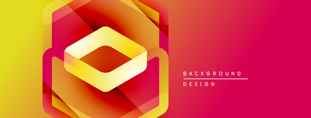 Abstract geometric design. Yellow, orange, red gradients create layered diamond shape. Modern...