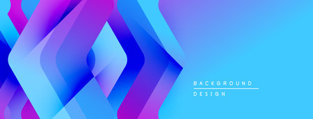 Abstract geometric shapes overlap, creating vibrant blue, purple gradients. Modern design suggests technology, innovation, energy.のイラスト素材