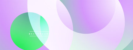 Abstract background features overlapping circles. Colors blendgreen, purple, blue create soft gradients. Minimalist design, modern aesthetic.のイラスト素材