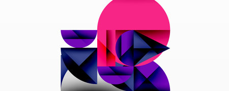 Abstract geometric composition. Vivid pinks, purples create dynamic shapes. Minimalist design, modern aesthetic, clean lines dominate.のイラスト素材