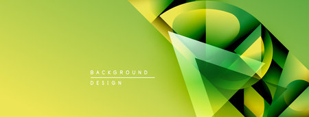 Abstract green background design. Geometric shapes overlap, creating dynamic visual effect. Modern, vibrant, stylish composition.のイラスト素材