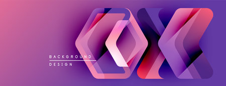 Abstract geometric design. Vibrant purple, pink gradients create layered effect. Modern background suitable for digital projects.のイラスト素材