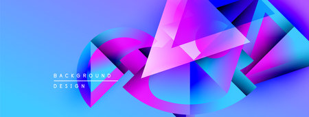 Abstract geometric shapes overlap, creating vibrant blue, pink gradients. Modern design elements...