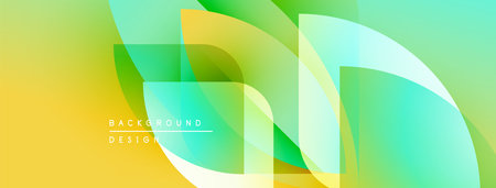 Abstract geometric shapes overlap. Yellow, green hues create vibrant gradient effect. Modern design suitable for backgrounds, presentations.のイラスト素材
