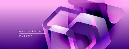 Abstract purple design features layered geometric shapes. Gradient hues create modern visual impact. Minimal text present.のイラスト素材