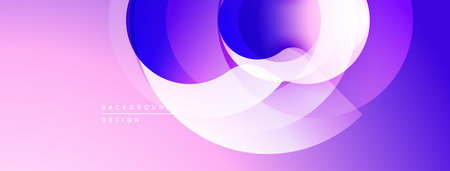 Abstract gradient circles overlap, creating dynamic visual effect. Pink, purple hues dominate composition. Modern design element.のイラスト素材