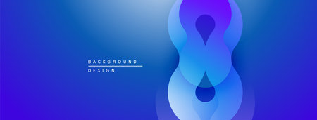 Abstract blue design features overlapping rounded shapes. Gradient creates depth, modern aesthetic. Minimalist composition, vibrant colors.のイラスト素材