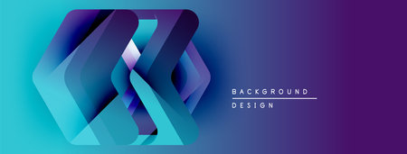 Abstract geometric shapes overlap, creating vibrant blue purple gradient. Modern design suitable for backgrounds, banners, presentations.のイラスト素材