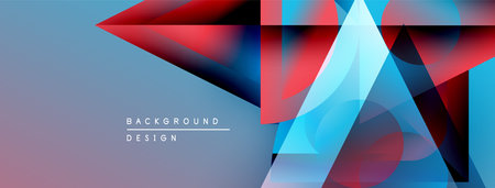 Abstract geometric shapes overlap. Blue, red, white colors dominate design. Minimal text reads background design. Modern aesthetic.のイラスト素材