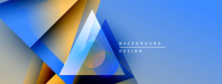 Abstract geometric shapes overlap, creating dynamic blue, gold gradient effect. Modern design suitable for backgrounds, presentations.のイラスト素材