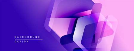 Abstract geometric shapes overlap, creating vibrant purple, pink gradient. Modern design suitable for backgrounds, presentations.のイラスト素材