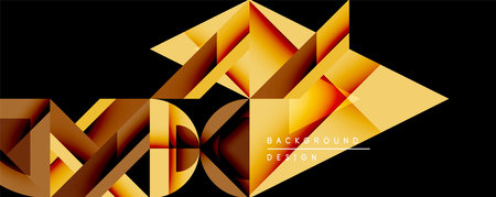 Abstract geometric design. Golden polygonal shapes create dynamic illusion. Dark background...