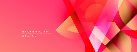 Abstract geometric shapes overlap, creating vibrant pink gradient background. Modern design elements suggest dynamic visual experience.のイラスト素材