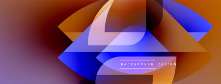 Abstract design features layered shapes, vibrant colors. Gradient blends orange, blue, purple hues. Modern aesthetic, dynamic composition.のイラスト素材