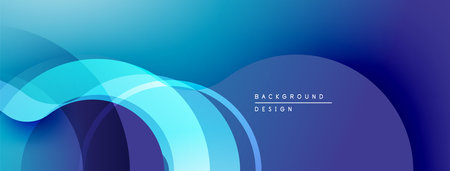 Abstract blue waves create dynamic gradient background. Smooth shapes suggest movement, depth,...