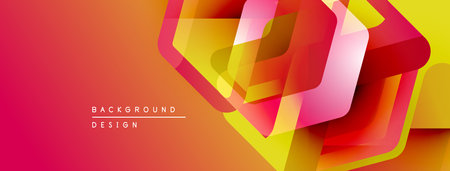 Abstract geometric shapes overlap, creating vibrant color gradients. Warm tones dominate design, suggesting energy, dynamism.のイラスト素材