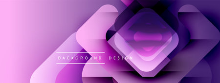 Abstract purple design features layered squares, gradients, soft shadows. Modern background with text elements. Minimalist aesthetic.のイラスト素材