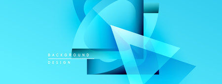 Abstract blue design features overlapping shapes, gradients. Modern background with text elements, clean aesthetic.のイラスト素材